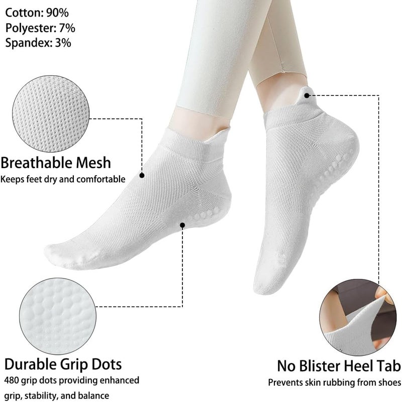 PUJANE 5 Pairs Grip Pilates Socks for Women, Non Slip Yoga Athletic Ankle Grippy Socks for Barre Ballet Gym Workout - Image 2