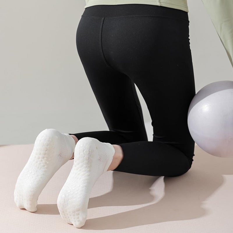 PUJANE 5 Pairs Grip Pilates Socks for Women, Non Slip Yoga Athletic Ankle Grippy Socks for Barre Ballet Gym Workout - Image 4