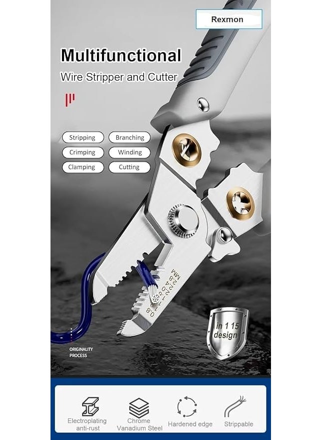 Doville Doville 7 In 1 Wire Stripper And Cutter Pliers Tools For Electricians Multifunctional Wire And Cable Stripping Cutting Winding Crimping Precision Stainless Steel With Insulated Hand Tool  - Image 2