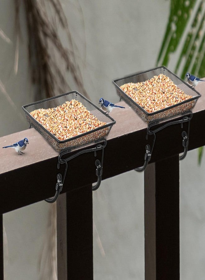Cunhill 2 Pieces 7 x 7 x 2.7 Inch Metal Ground Bird Feeder Compact Platform Bird Seed Tray and 4 Pieces Elastic Rope for Outdoor Dove Birds or Squirrels Garden Decoration (Black) - Image 1