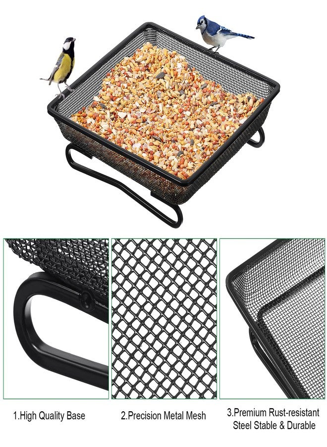 Cunhill 2 Pieces 7 x 7 x 2.7 Inch Metal Ground Bird Feeder Compact Platform Bird Seed Tray and 4 Pieces Elastic Rope for Outdoor Dove Birds or Squirrels Garden Decoration (Black) - Image 4
