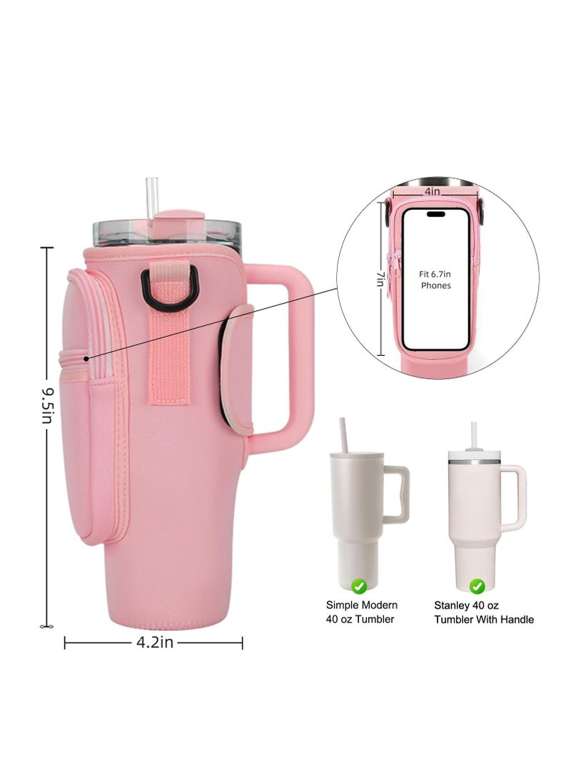 Water Bottle Carrier Bag For Stanley 40oz Tumbler With Handle, Water Bottle Holder with Adjustable Shoulder Strap for Stanley Cup Accessories For Travelling Hiking Camping  - Image 2