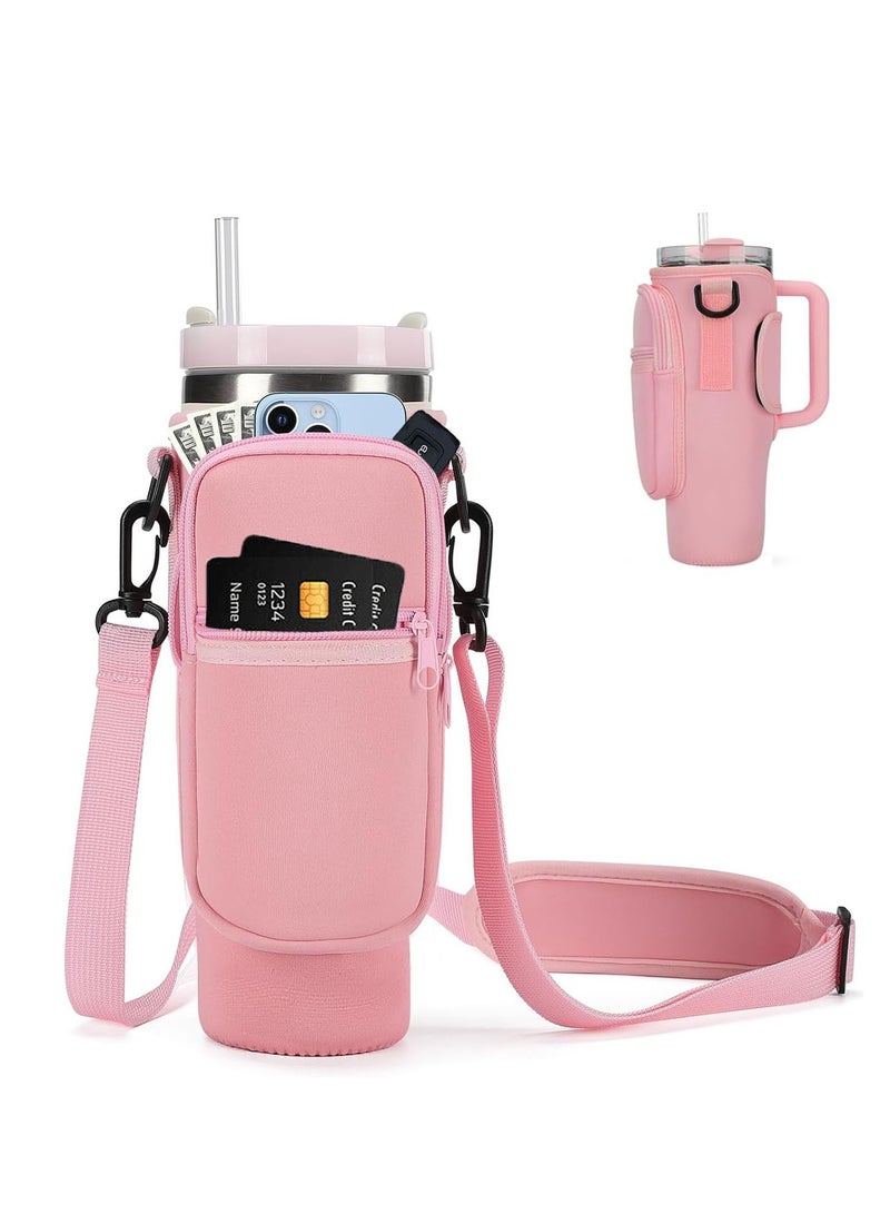 Water Bottle Carrier Bag For Stanley 40oz Tumbler With Handle, Water Bottle Holder with Adjustable Shoulder Strap for Stanley Cup Accessories For Travelling Hiking Camping  - Image 1