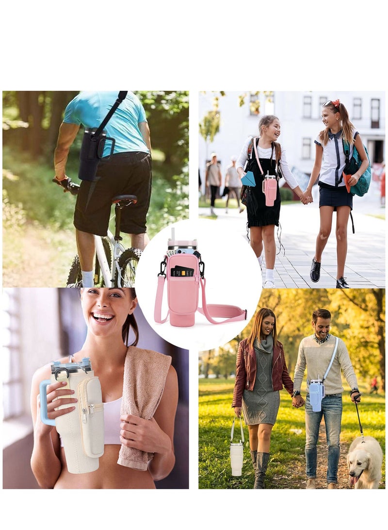 Water Bottle Carrier Bag For Stanley 40oz Tumbler With Handle, Water Bottle Holder with Adjustable Shoulder Strap for Stanley Cup Accessories For Travelling Hiking Camping  - Image 4