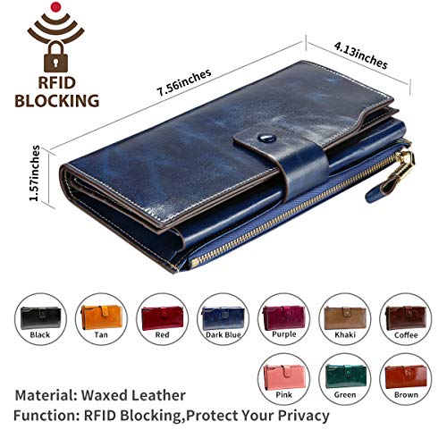Itslife Womens Wallet RFID Blocking Large Capacity Luxury Wax Genuine Leather Wallets Clutch Wallet Ladies Card holder - Image 3