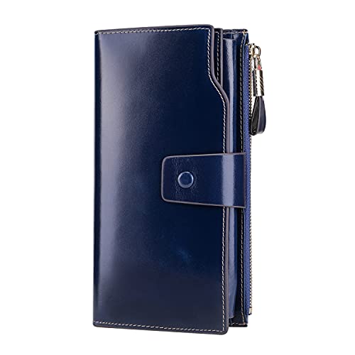 Itslife Womens Wallet RFID Blocking Large Capacity Luxury Wax Genuine Leather Wallets Clutch Wallet Ladies Card holder - Image 1
