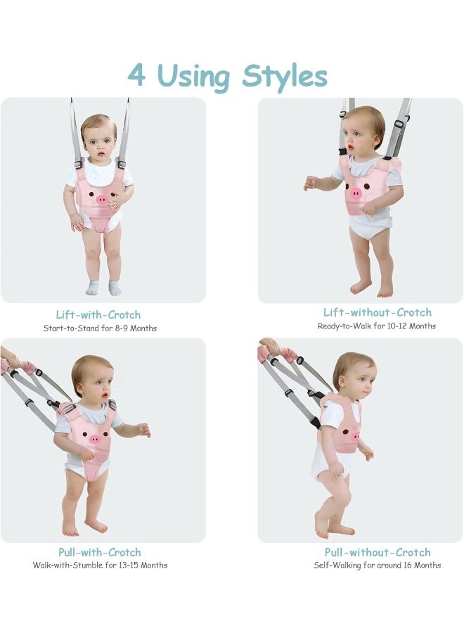 Ocanoiy Baby Walking Harness Handheld Baby Walker Assistant Belt Adjustable Toddler Infant Walker Safety Harnesses Standing Up Walking Learning Helper with Detachable Crotch for 9-24 Month (Pink Pig) - Image 4