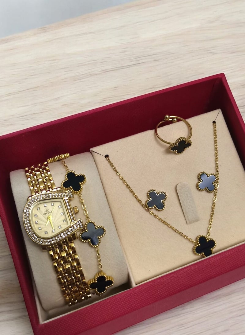 ريفولي طقم نسائي أنيق من الفولاذ المقاوم للصدأ يتكون من ساعة مقاومة للماء مع مجموعة من الأساور والخواتم والقلائد والأقراط - Image 2