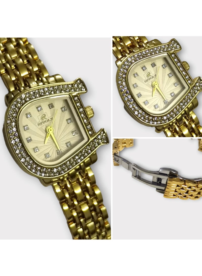 ريفولي طقم نسائي أنيق من الفولاذ المقاوم للصدأ يتكون من ساعة مقاومة للماء مع مجموعة من الأساور والخواتم والقلائد والأقراط - Image 3