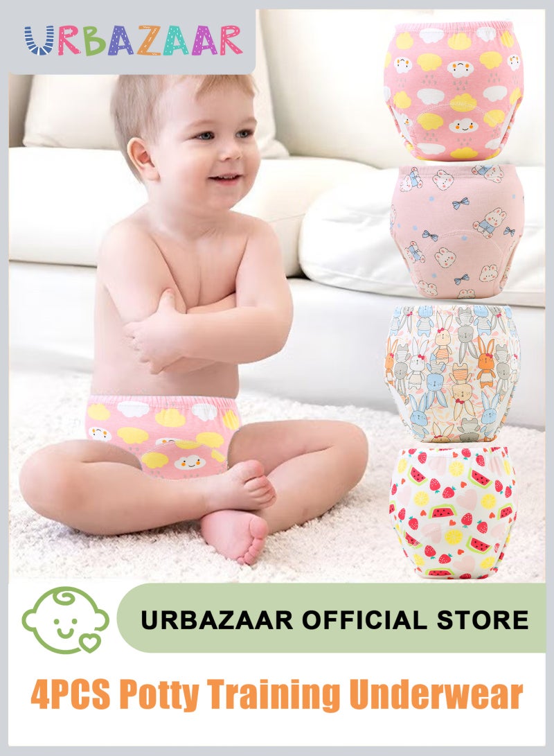 URbazaar Baby Potty Training Underwear for Boys and Girls, 4 Pack Absorbent Training Pants for Toddlers with Printed Reusable Cotton Toilet Training Pants for 8-13kg Kids (2-4 Years)  - Image 1