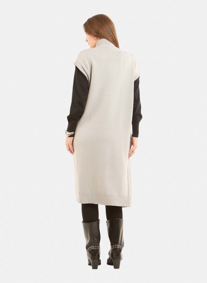 Dalydress Women Double Knit Long Cardigan With Shiny Trims Lt.Grey - Image 4