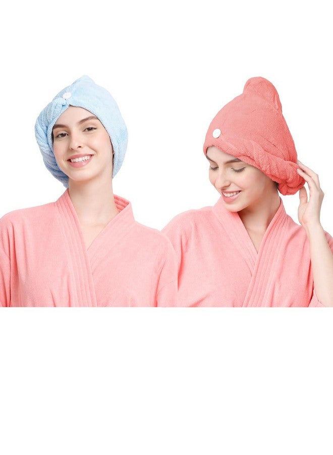 Cortina Cortina Microfiber Hair Towel Cap, Soft Absorbent Quick Drying Cap for Curly Thick Hair, Wrap Cap for Women Girls-Pack of 2, Blue-Pink - Image 1