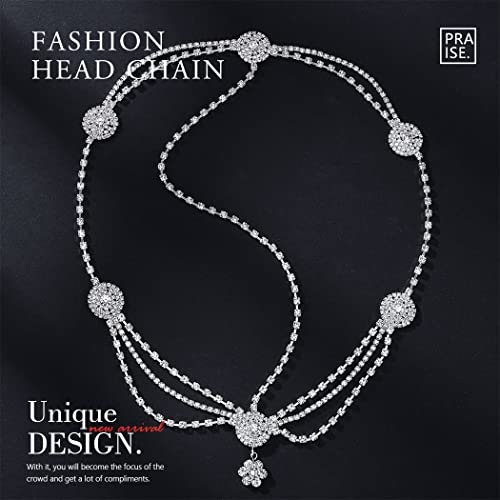Jovono Rhinestone Head Chain Silver Bride Wedding Headpieces Floral Hair Chain Festival Costume Hair Accessories for Women and Girls (Set-4) - Image 2