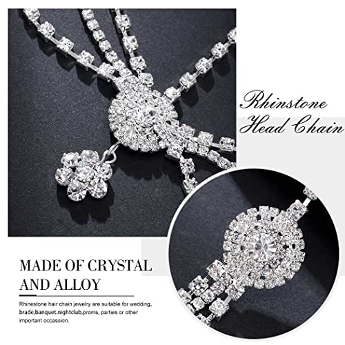 Jovono Rhinestone Head Chain Silver Bride Wedding Headpieces Floral Hair Chain Festival Costume Hair Accessories for Women and Girls (Set-4) - Image 4