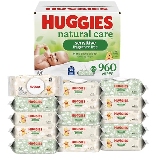 Huggies Natural Care Sensitive Baby Wipes, Unscented, Hypoallergenic, 99% Purified Water, 15 Flip-Top Packs (960 Wipes Total) - Image 1