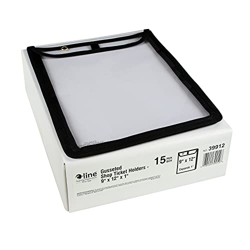 C-Line High Capacity Stitched Shop Ticket Holders, Gusseted with Flap Closure, Both Sides Clear, 9 x 12 x 1, Black, 15 per Box (39912) - Image 3