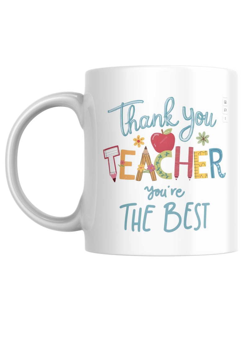 Thank You Teacher You're The Best Coffee Mug, Ceramic Cup with Colorful Design, Teacher Appreciation Gift