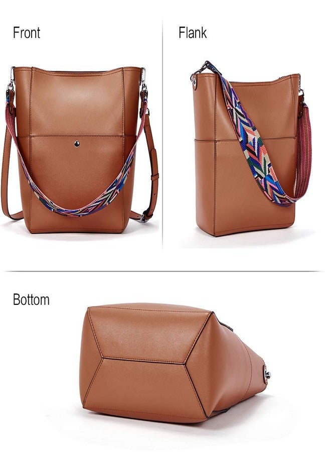 BROMEN Women Handbag Designer Vegan Leather Hobo Handbags Shoulder Bucket Cross body Purse Brown - Image 3
