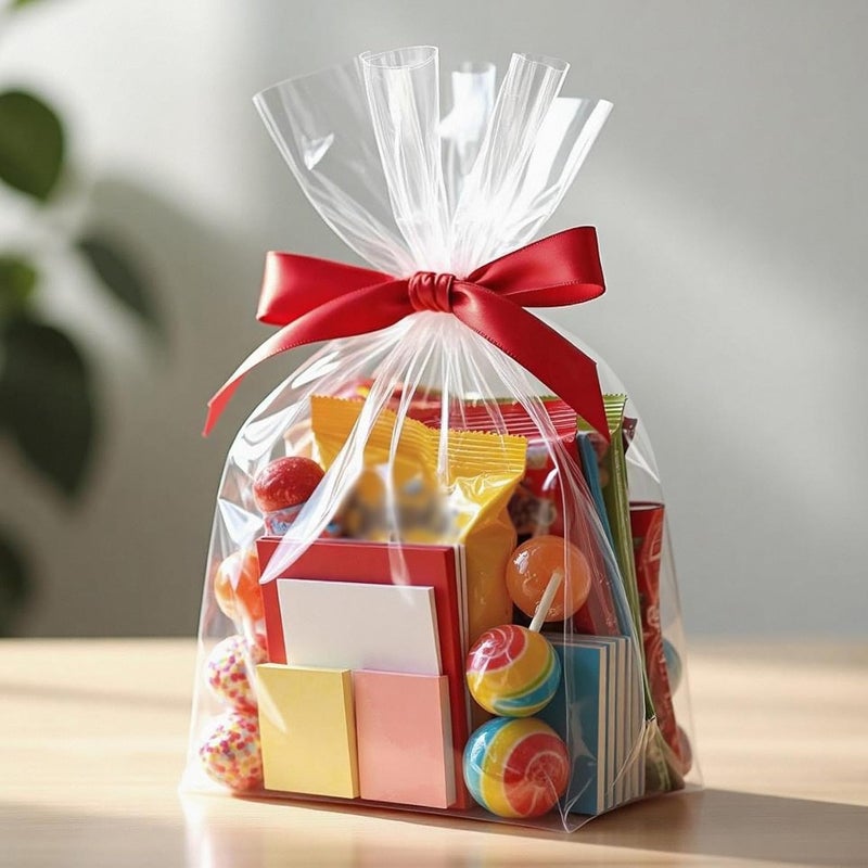 Morepack Flat Bottom Cellophane Bags,100Pcs 10x4x14 Inches Clear Flat Bottom Cello Treat Cellophane Gift Bags with Twist Ties,for Cookie, Candy (No Side Gusset) - Image 4