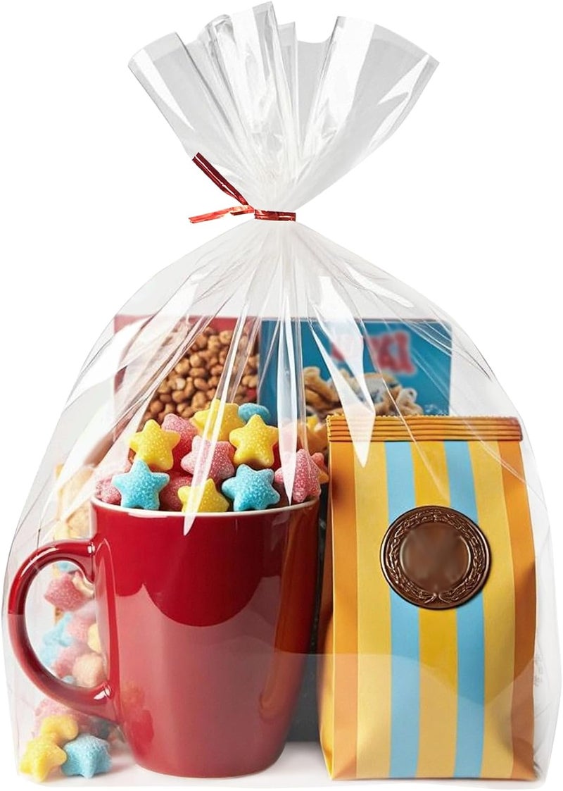 Morepack Flat Bottom Cellophane Bags,100Pcs 10x4x14 Inches Clear Flat Bottom Cello Treat Cellophane Gift Bags with Twist Ties,for Cookie, Candy (No Side Gusset) - Image 1