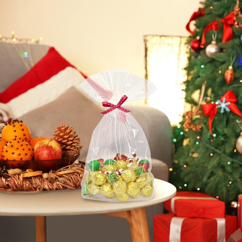 Morepack Flat Bottom Cellophane Bags,100Pcs 10x4x14 Inches Clear Flat Bottom Cello Treat Cellophane Gift Bags with Twist Ties,for Cookie, Candy (No Side Gusset) - Image 5