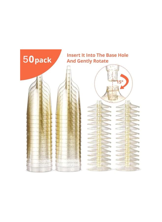 S-TOP 50 Pcs Reusable Clear Plastic Cups, 5 Oz BPA-Free Wine & Champagne Cups, for Ramadan, Weddings, Parties(Gold) - Image 3