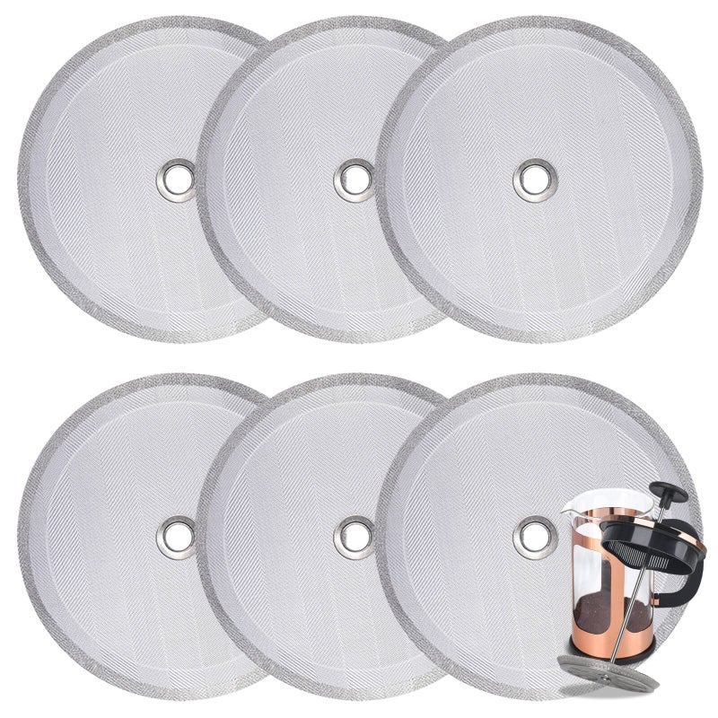 6 Pieces Attsky French Press Filter 4 Inch Stainless Steel Mesh Screen and Replacement Parts for French Press Coffee Maker