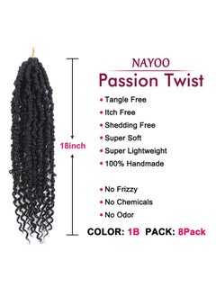 NAYOO Passion Twist Hair 8 Packs 18 Inch Passion Twist Crochet Hair For Women Crochet Pretwisted Curly Hair Passion Twists Synthetic Braiding Hair Extensions (18 Inch 8 Packs 1B)  - Image 2