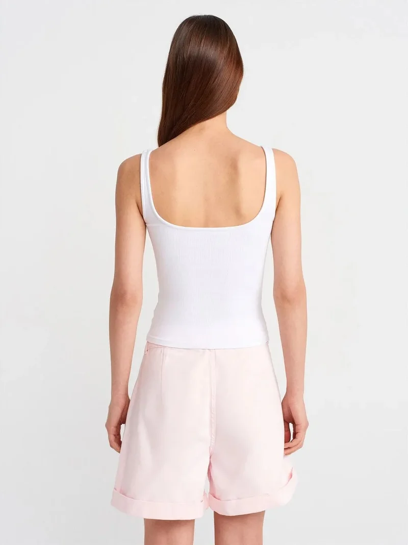 ديلفين Dilvin Ribbed Square-neck Sleeveless Blouse