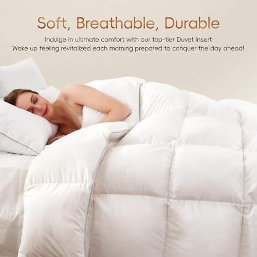 Wellos Luxury Goose Feather Down Comforter King Size - 1600 TC/DM Cotton Blend Medium Warmth Duvet Insert for All Season High Fill-Power Hotel Bedding Comforters, King 106" X 90" - Image 5