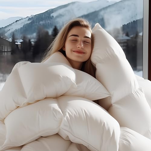 Wellos Luxury Goose Feather Down Comforter King Size - 1600 TC/DM Cotton Blend Medium Warmth Duvet Insert for All Season High Fill-Power Hotel Bedding Comforters, King 106" X 90" - Image 1