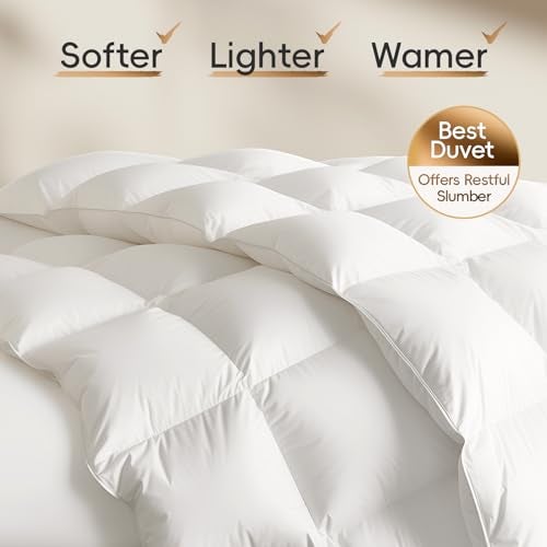Wellos Luxury Goose Feather Down Comforter King Size - 1600 TC/DM Cotton Blend Medium Warmth Duvet Insert for All Season High Fill-Power Hotel Bedding Comforters, King 106" X 90" - Image 4