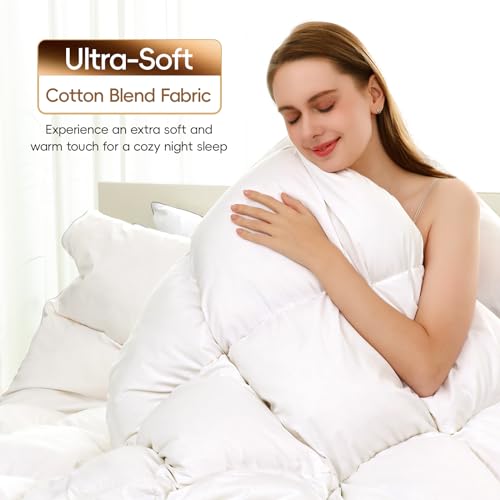 Wellos Luxury Goose Feather Down Comforter King Size - 1600 TC/DM Cotton Blend Medium Warmth Duvet Insert for All Season High Fill-Power Hotel Bedding Comforters, King 106" X 90" - Image 3
