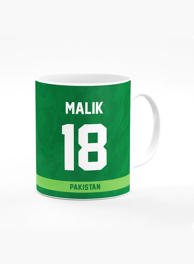 Stylizedd Designer Printed Coffee Mug with Heavy Duty Handle 11oz Ceramic Personalised Gift Mugs Cup [Microwave Safe & Dishwasher Proof ] - Cricket Player - Shoaib Malik, Jersey Number - 18 - Image 1