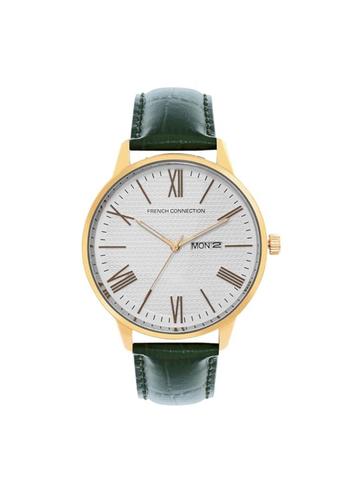 French Connection White Dial Green Leather Strap Analog Watch for Men 42mm - Image 1