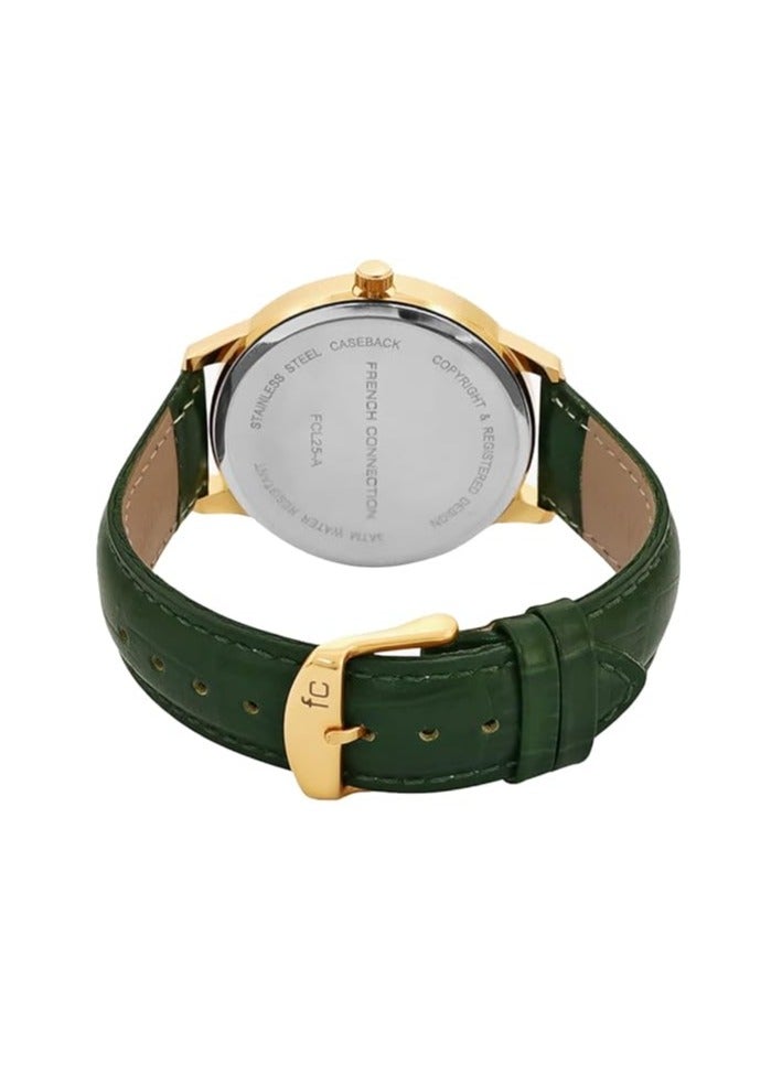 French Connection White Dial Green Leather Strap Analog Watch for Men 42mm - Image 3
