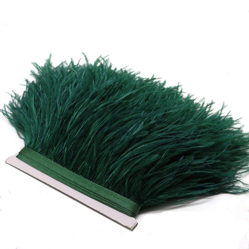 YEQIN عبوة من 2 ياردة من ريش النعام الطبيعي الناعم حواف زينة شريط مستخدم لتزيين الخياطة والملابس والأحذية وزينة الزفاف وDIY إلخ باللون الأخضر الداكن