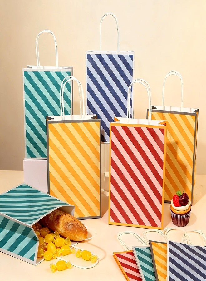 MinFyberd 12PCS Colorful Striped Paper Bags Red Green Blue Yellow Striped Treat Bags with Handles for Summer Beach Birthday Holidays Party Favors Decorations - Image 3