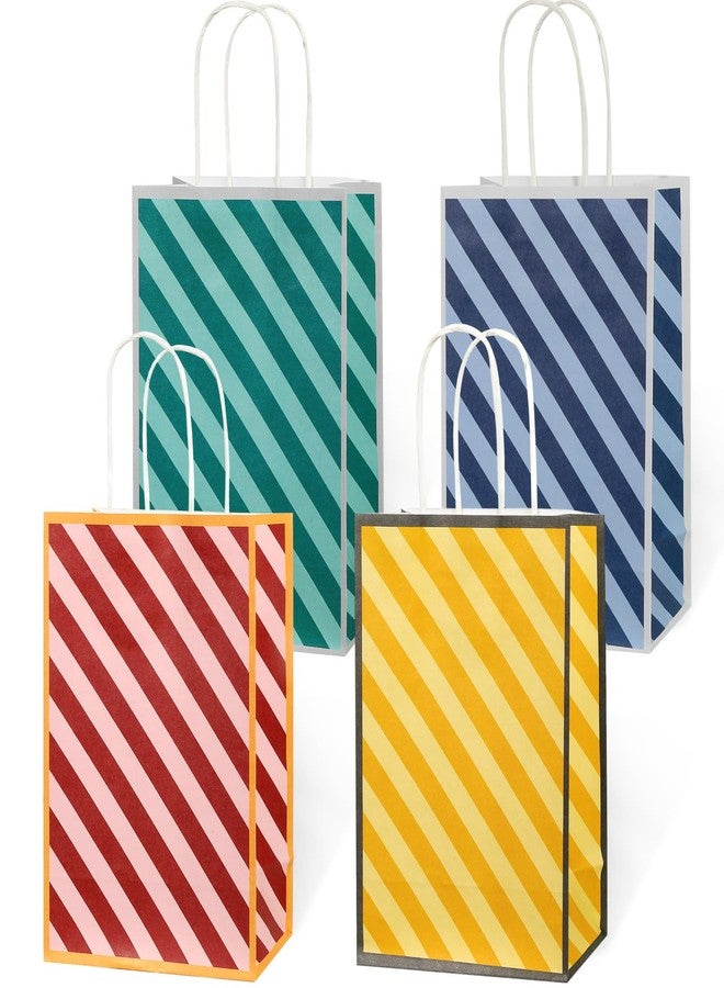 MinFyberd 12PCS Colorful Striped Paper Bags Red Green Blue Yellow Striped Treat Bags with Handles for Summer Beach Birthday Holidays Party Favors Decorations - Image 1
