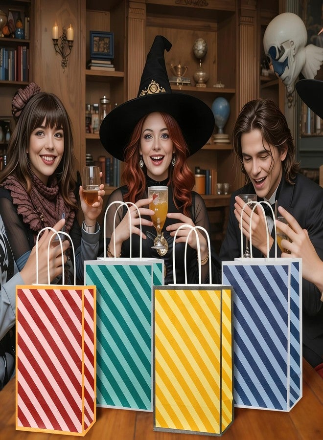 MinFyberd 12PCS Colorful Striped Paper Bags Red Green Blue Yellow Striped Treat Bags with Handles for Summer Beach Birthday Holidays Party Favors Decorations - Image 4