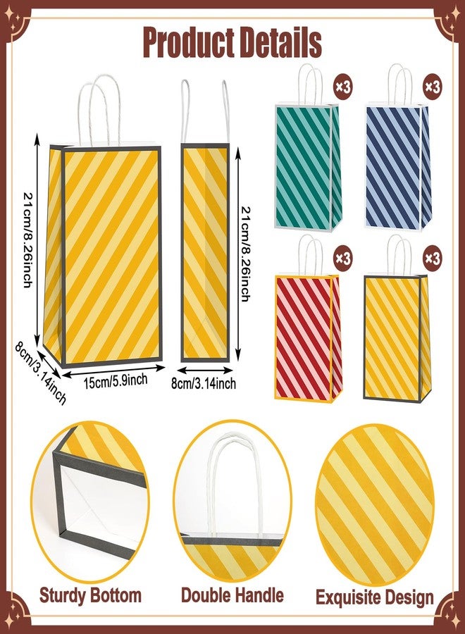 MinFyberd 12PCS Colorful Striped Paper Bags Red Green Blue Yellow Striped Treat Bags with Handles for Summer Beach Birthday Holidays Party Favors Decorations - Image 2