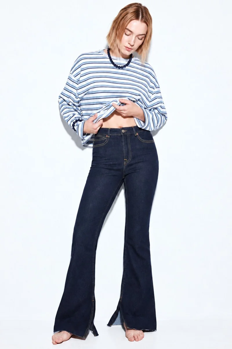 Hiccup Dark Blue Denim H74 Slim Fit Flared Jeans for Women | Best Price UAE