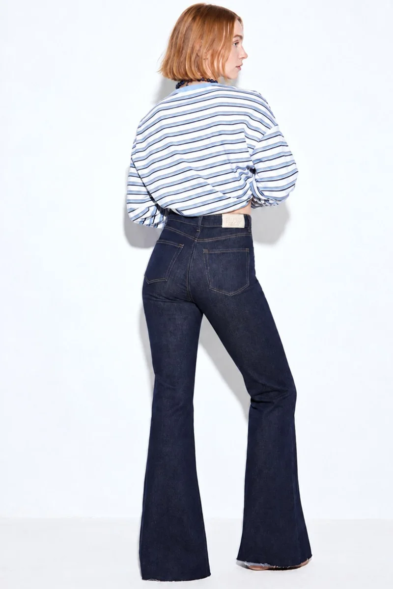 Hiccup Dark Blue Denim H74 Slim Fit Flared Jeans for Women | Best Price UAE