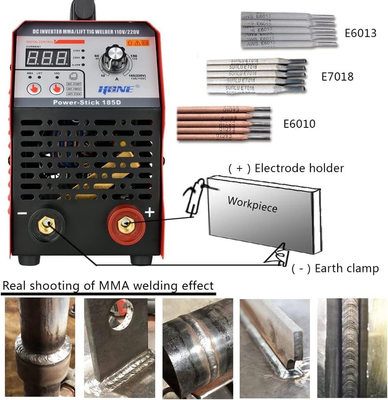 HONE ARC Welder, Actual 185Amp 110V/220V Stick Welder with Lift Tig Function, Digital IGBT Inverter Welding Machine with Hot Start Arc Force Anti-Stick VRD, High Duty Cycle for 1/16"-5/32" Welding Rod - Image 2