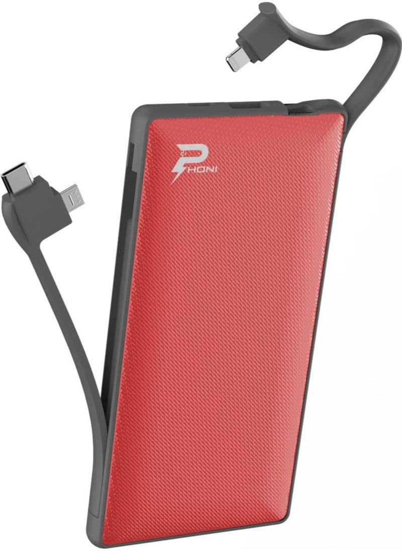 WST - Power Bank Charger Station 6in1 Portable Battery Pack Built In Cable Compatible with Lightning USB-C Micro USB Fast Charging Compact Slim 10000mah - Image 1