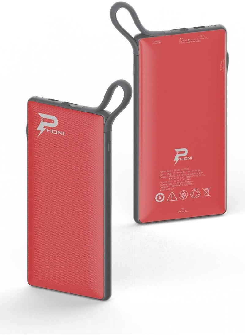 WST - Power Bank Charger Station 6in1 Portable Battery Pack Built In Cable Compatible with Lightning USB-C Micro USB Fast Charging Compact Slim 10000mah - Image 1