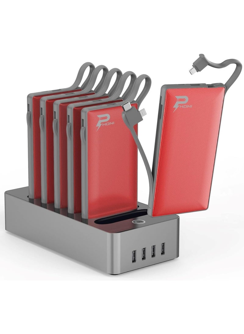 WST - Power Bank Charger Station 6in1 Portable Battery Pack Built In Cable Compatible with Lightning USB-C Micro USB Fast Charging Compact Slim 10000mah - Image 1
