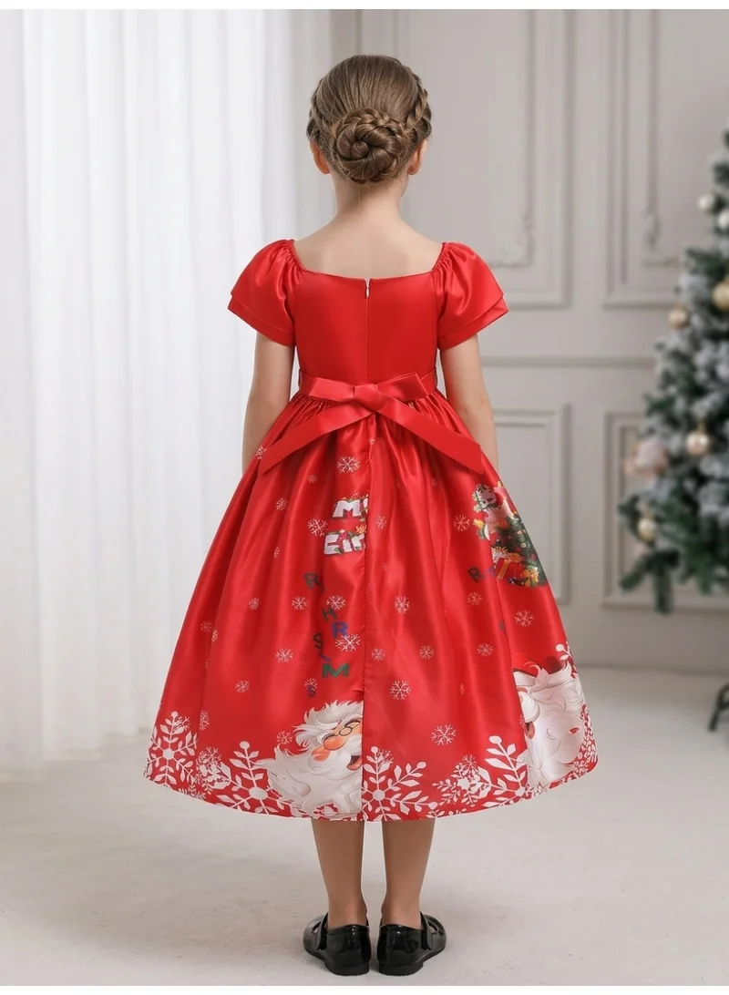 دىدانيالا Xmas Girl Red Printed Santa Dress with sleeves
