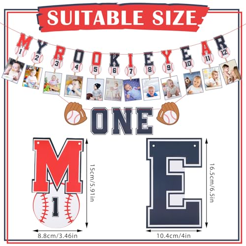 Geyee 2 Pcs 1st Monthly Photo Baseball Birthday Banner Rookie of the Year 1st Birthday Banner Year Picture One High Chair Sports Party Supplies Shower Decorations - Image 5