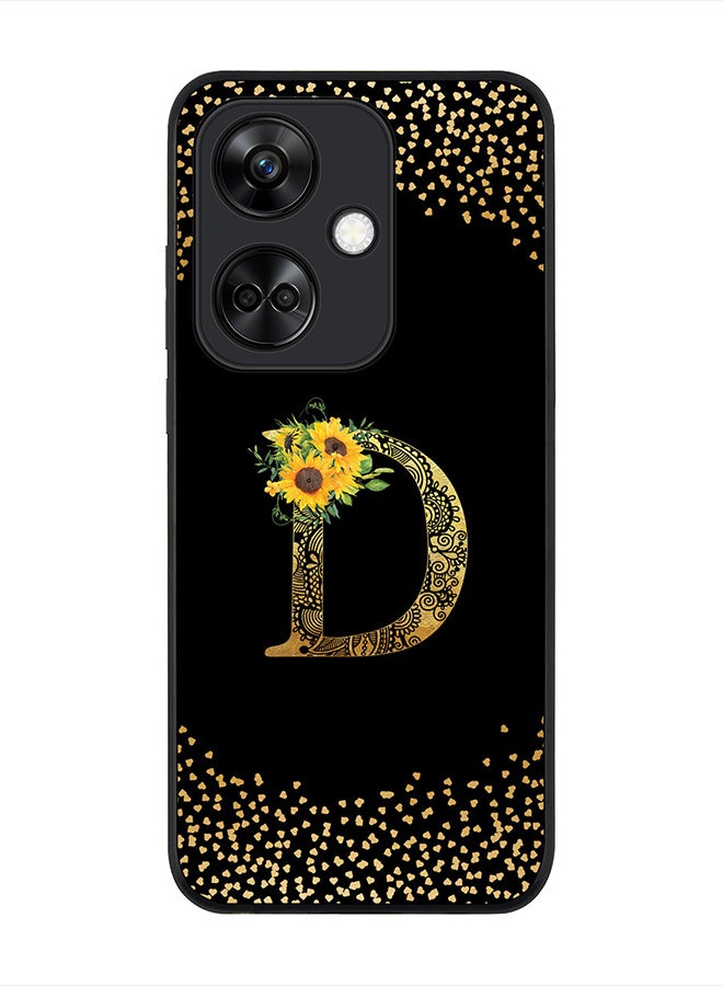 Stylizedd Rugged Black Edge case for OnePlus Nord CE3 / Oppo K11, Slim fit Flexible   Custom Monogram Initial Letter Mandala Floral Pattern Alphabet- D (Black) - Image 1